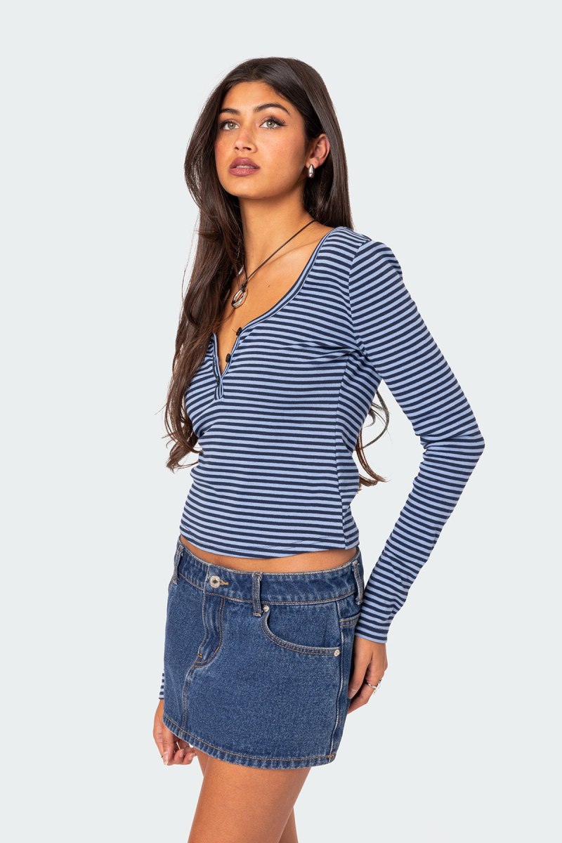 Edikted Jocelyn Striped Long Sleeve Tops Blue | USA MC298599M6