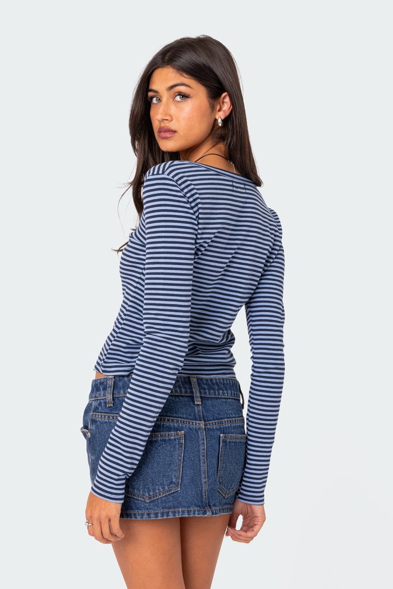 Edikted Jocelyn Striped Long Sleeve Tops Blue | USA MC298599M6