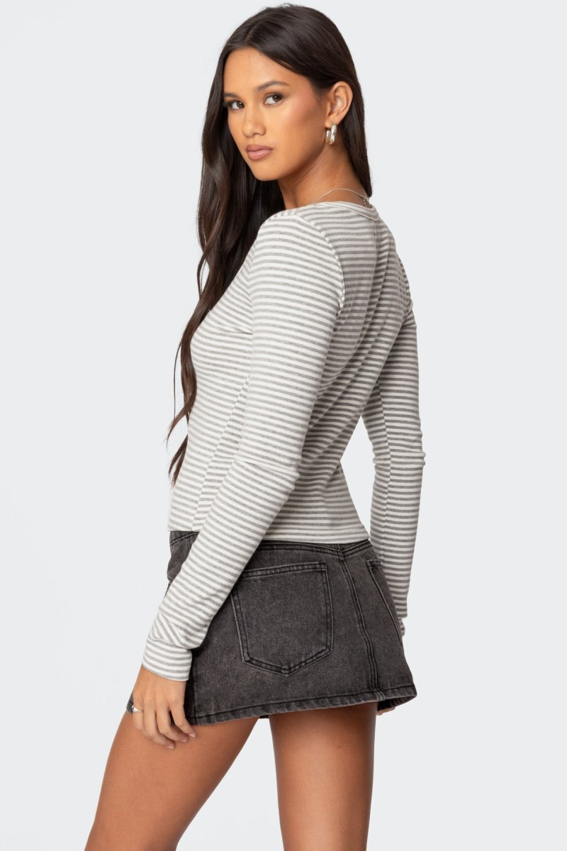 Edikted Jocelyn Striped Long Sleeve Tops Blue | USA OQ739783S1