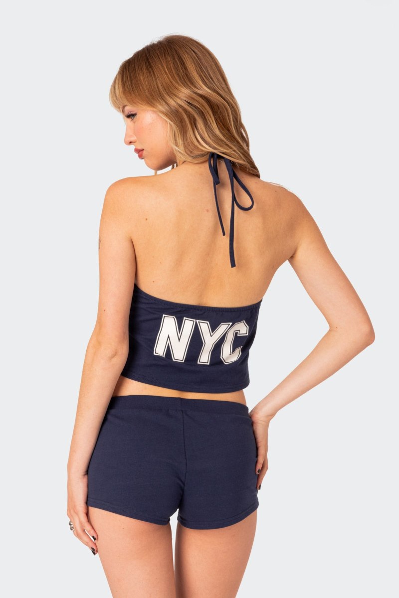 Edikted Jordan V Neck Halter Graphic Tops Gray Melange | USA XY714461R0