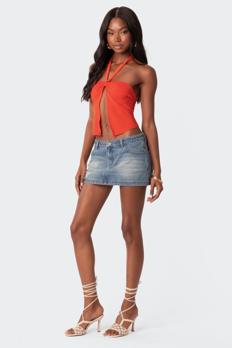 Edikted Julia Split Front Crop Tops Olive | USA FC954455G5