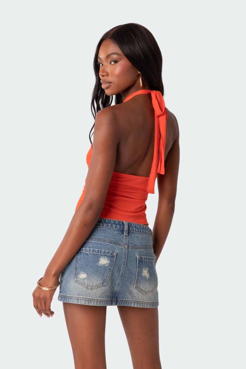 Edikted Julia Split Front Crop Tops Olive | USA FC954455G5
