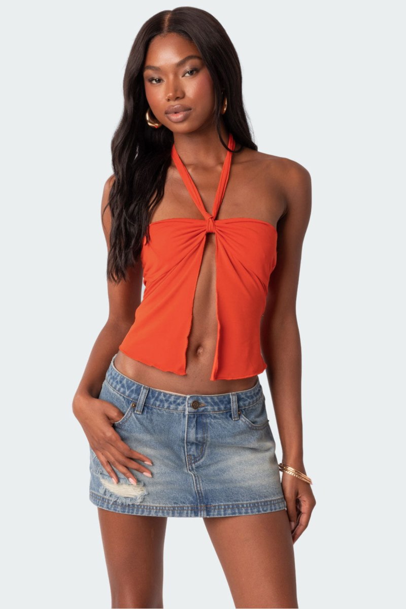 Edikted Julia Split Front Crop Tops Olive | USA FC954455G5