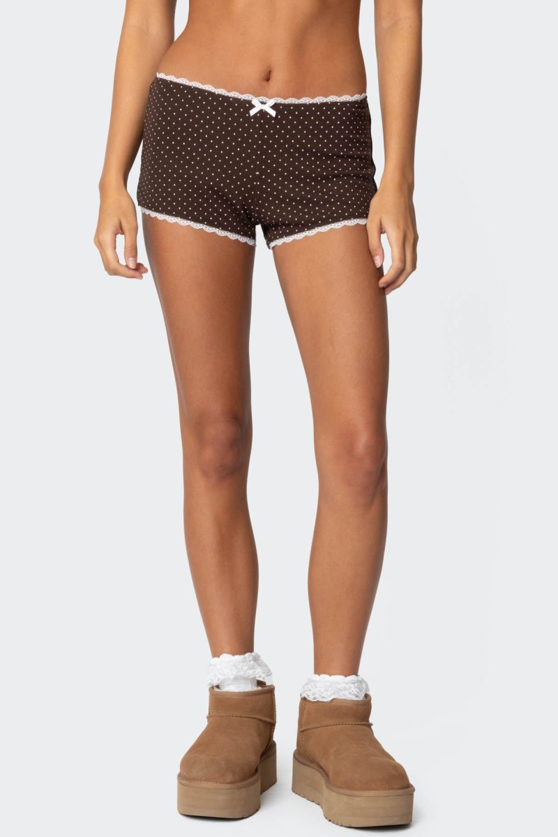Edikted Juliana Polka Dot Ribbed Shorts Brown | USA PY517811O2