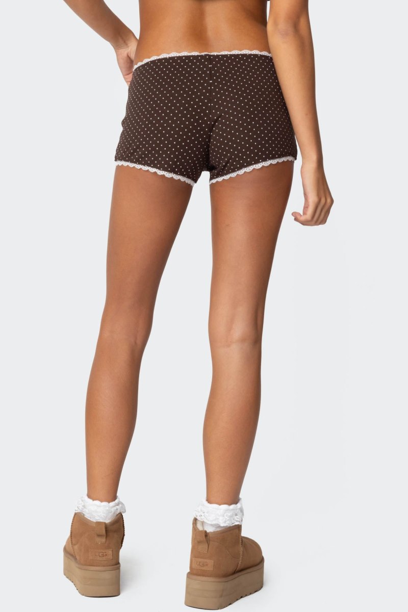 Edikted Juliana Polka Dot Ribbed Shorts Brown | USA PY517811O2