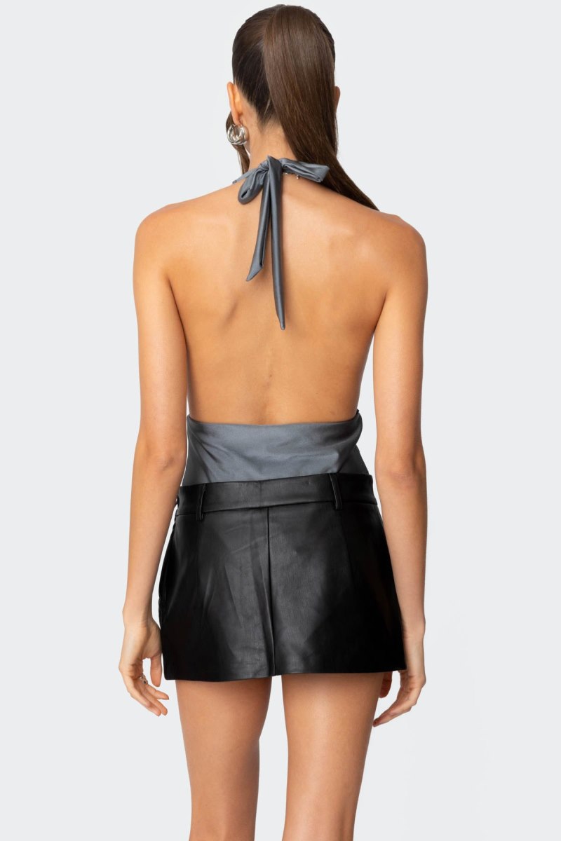 Edikted Justice Shiny Gathered Bodysuit Gray | USA MT206540J9