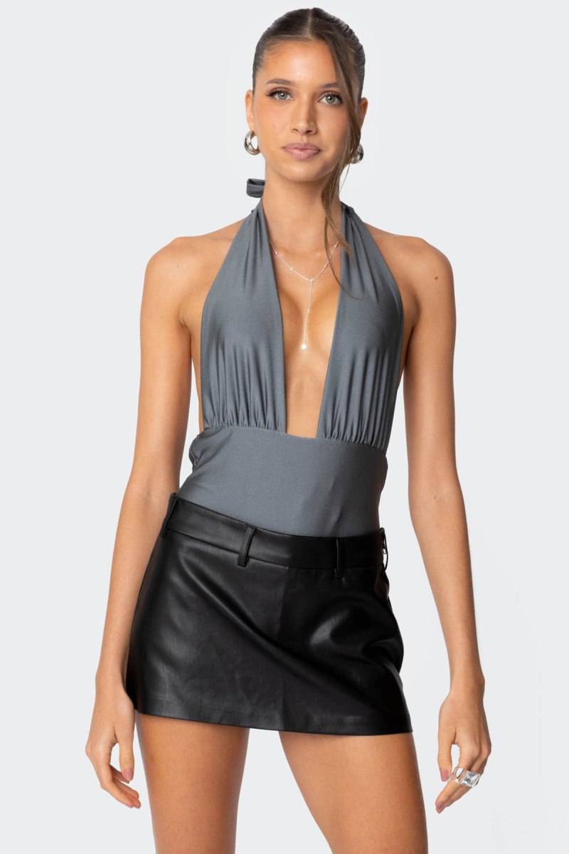 Edikted Justice Shiny Gathered Bodysuit Gray | USA MT206540J9