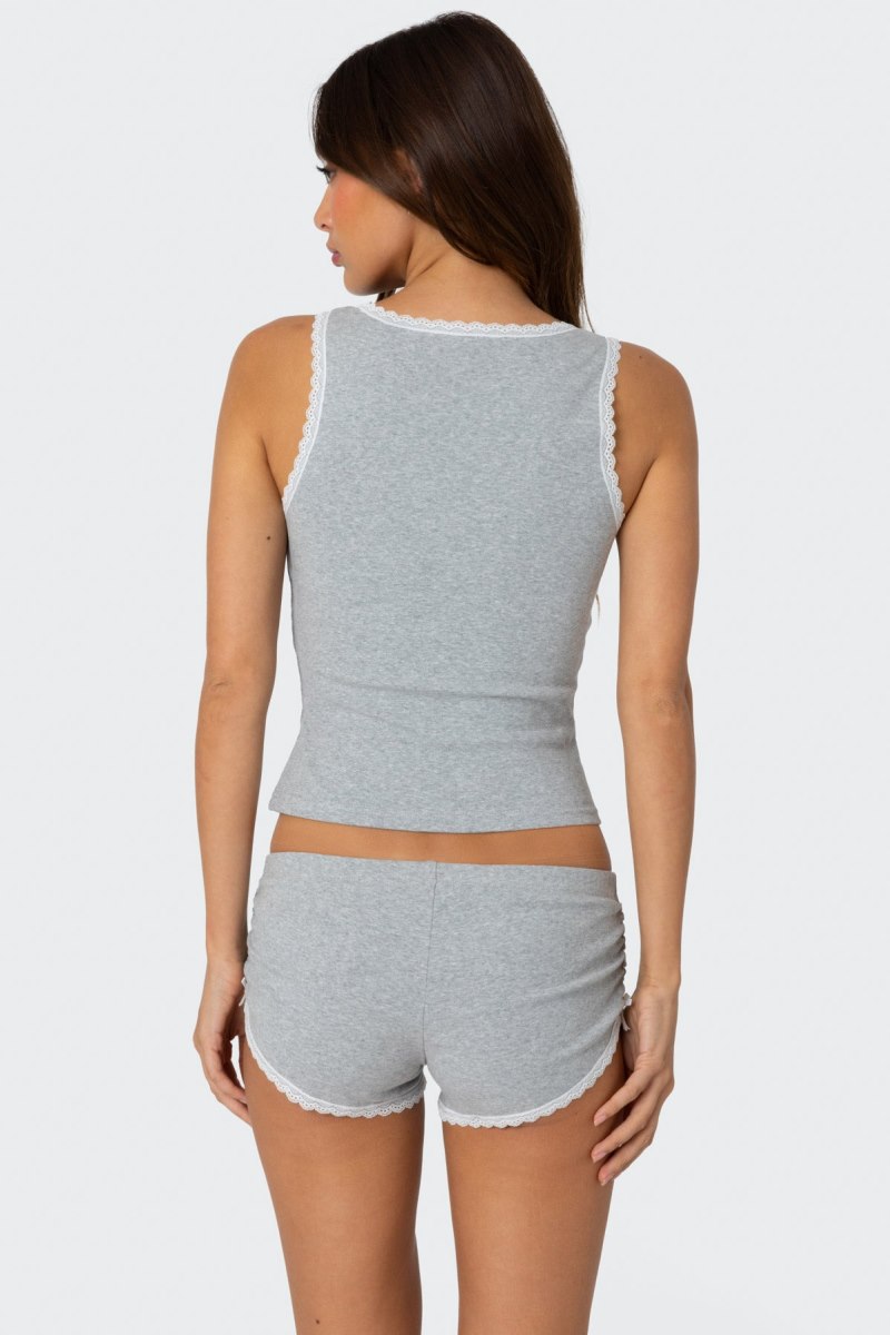 Edikted Kadence Lace Trim Tank Top Gray Melange | USA PW668206K0