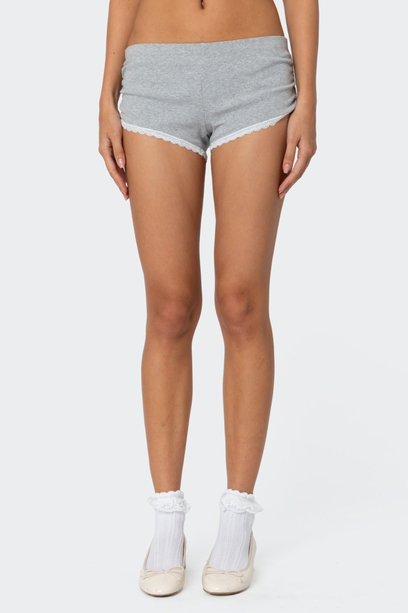 Edikted Kadence Ruched Lace Trim Shorts Gray Melange | USA GD309500G4