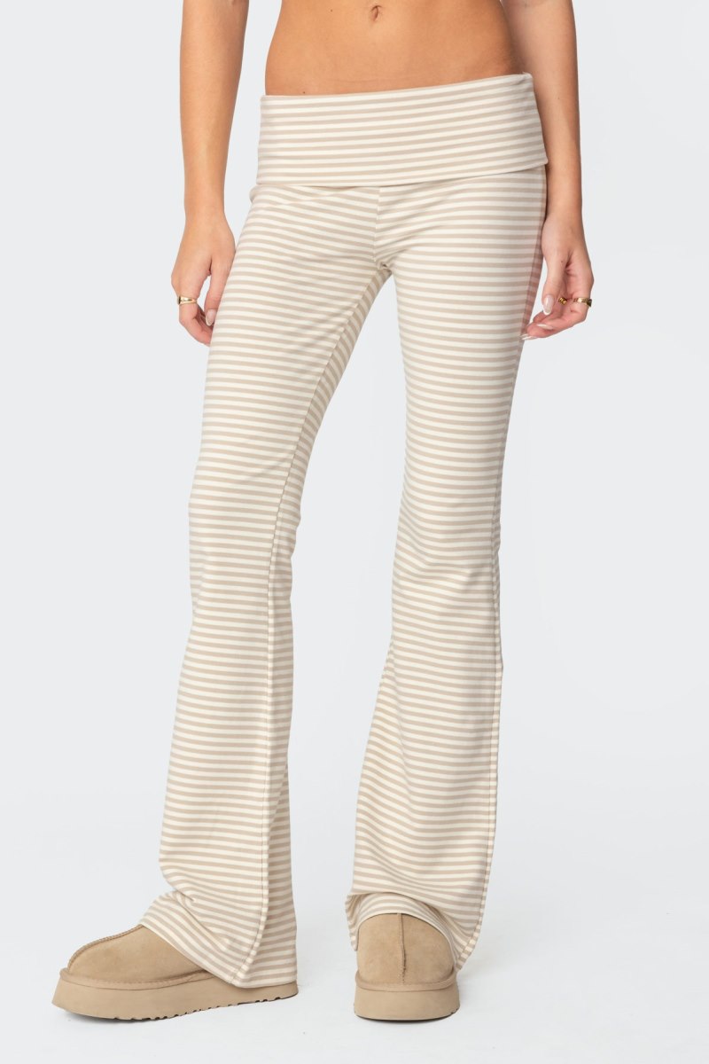 Edikted Kaeli Stripey Flared Leggings Pants Beige | USA KT433473S4