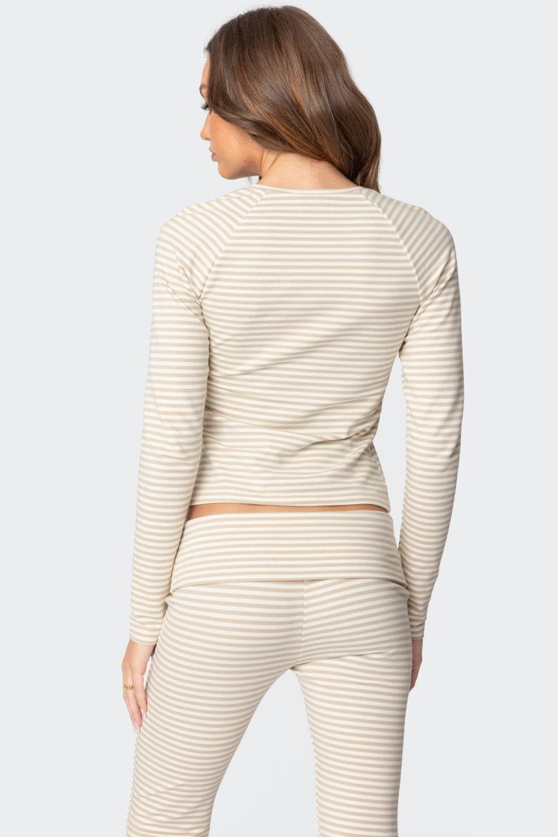 Edikted Kaeli Stripey Long Sleeve T Shirts Beige | USA GD670187D9