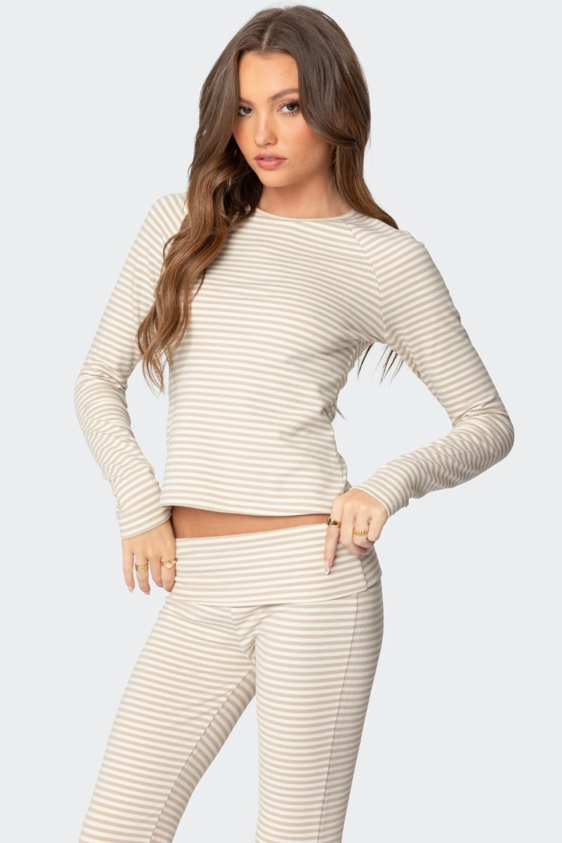 Edikted Kaeli Stripey Long Sleeve Tops Beige | USA BP351415F9