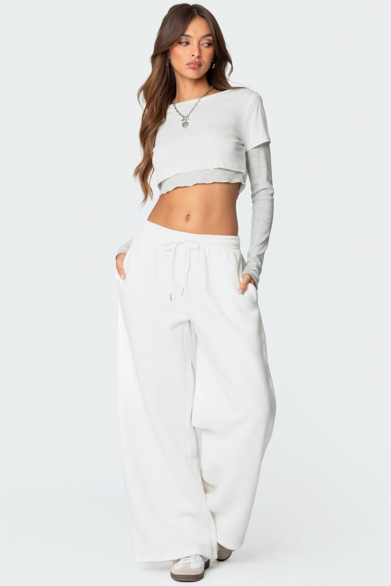 Edikted Kamari Low Rise Wide Sweatpants Pants White | USA XE446114S1