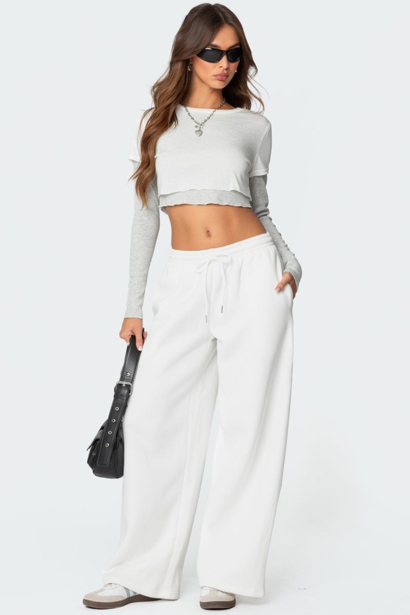 Edikted Kamari Low Rise Wide Sweatpants Pants White | USA XE446114S1