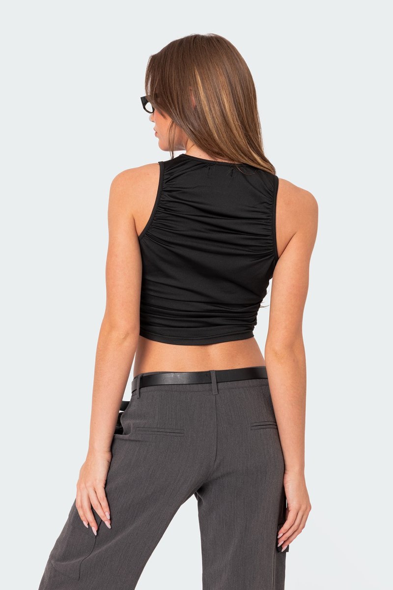 Edikted Kamilla Ruched Tank Top Black | USA RW652735H4
