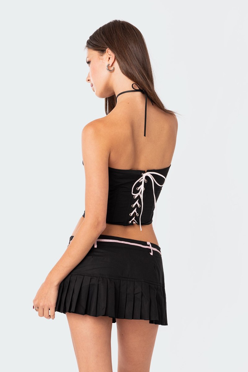 Edikted Karmen Gathered Lace Up Corset Black | USA NP171467A7
