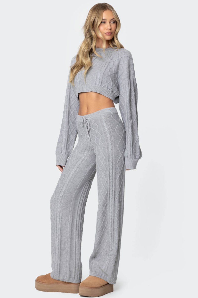 Edikted Kasey Cable Knit Cropped Sweater Long Sleeve Tops Gray Melange | USA CC963666B6