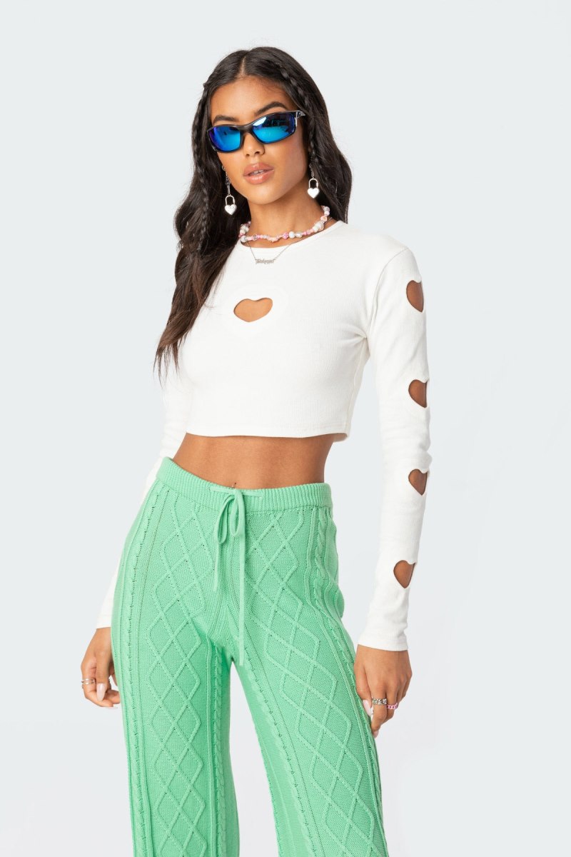Edikted Kasey Cable Knit Pants Gray | USA EU842864F5