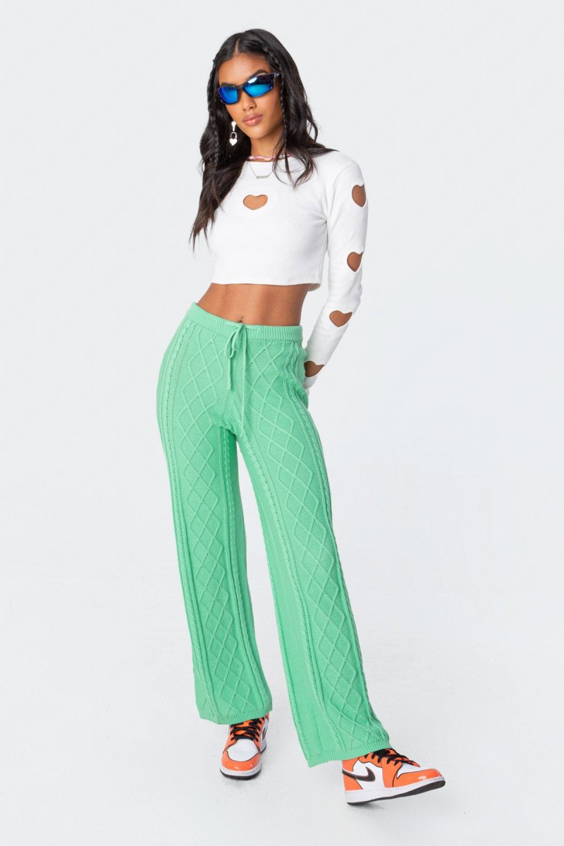 Edikted Kasey Cable Knit Pants Gray | USA EU842864F5