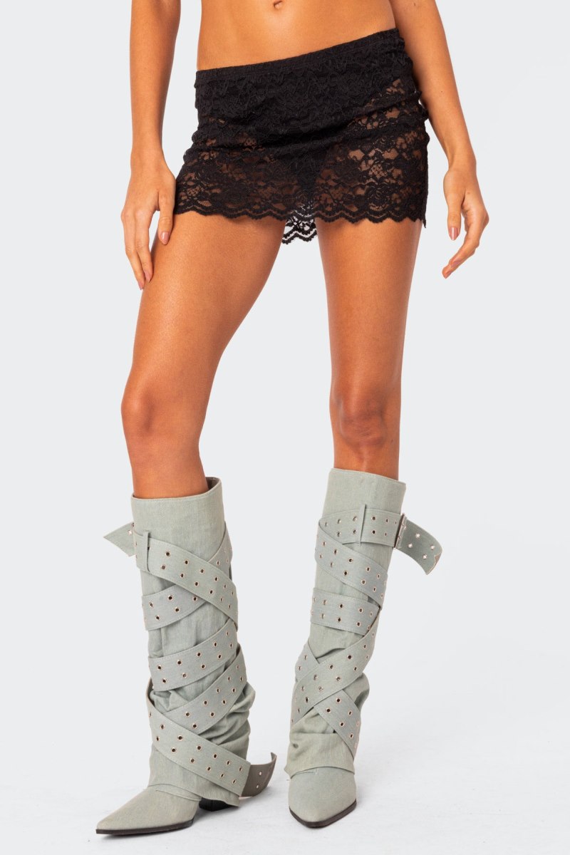 Edikted Kaylie Sheer Lace Mini Skirts Black | USA FT143124M1