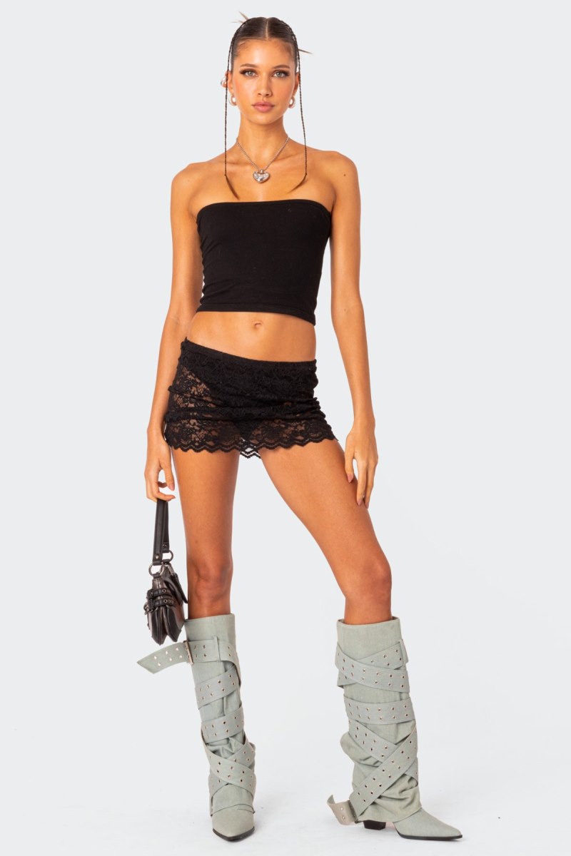 Edikted Kaylie Sheer Lace Mini Skirts Black | USA FT143124M1
