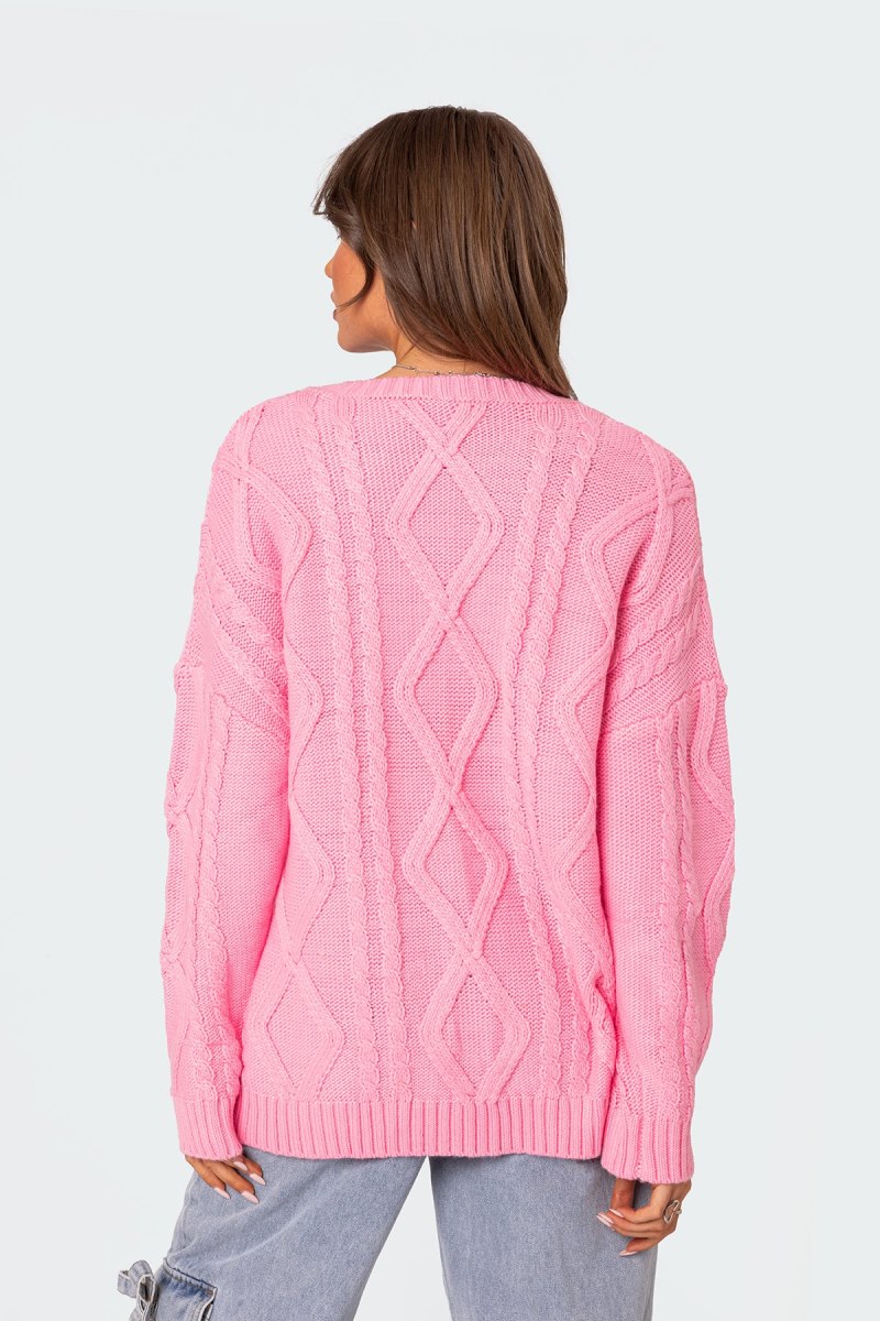 Edikted Kennedy Oversized Cable Knit Sweater Beige | USA EX313451A2