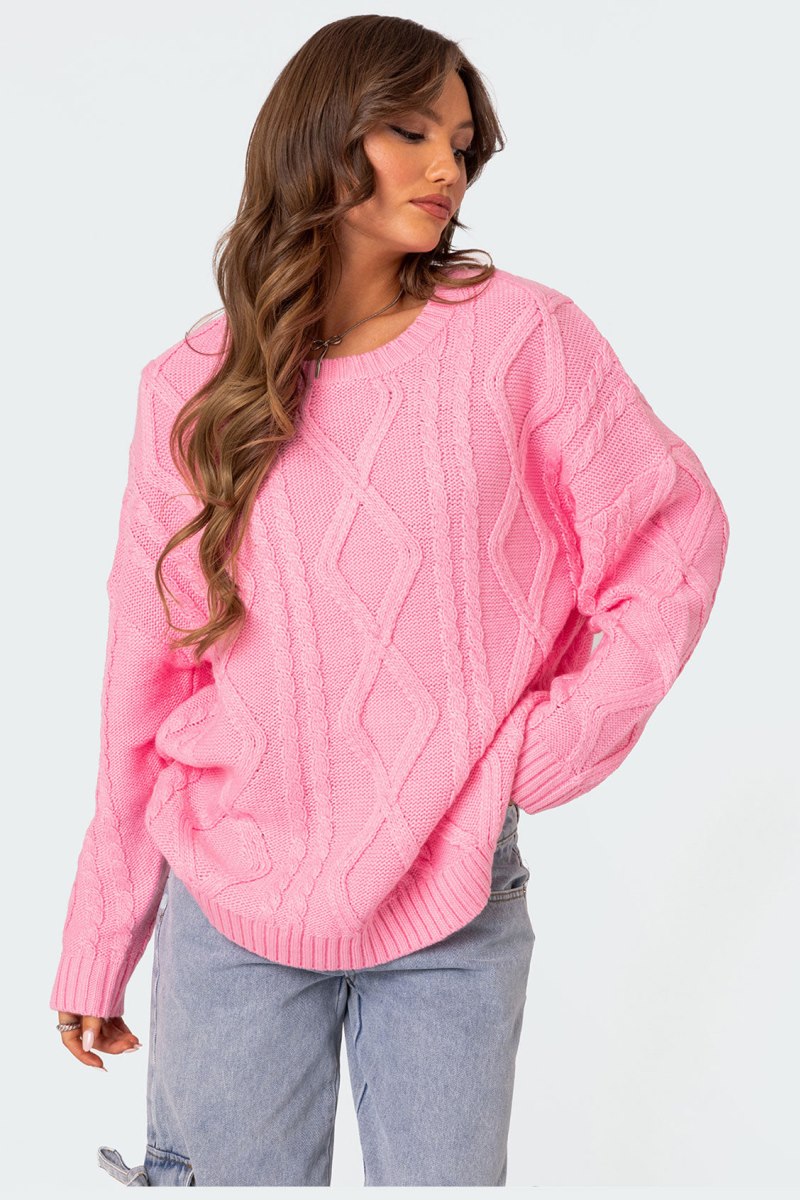 Edikted Kennedy Oversized Cable Knit Sweater Beige | USA EX313451A2
