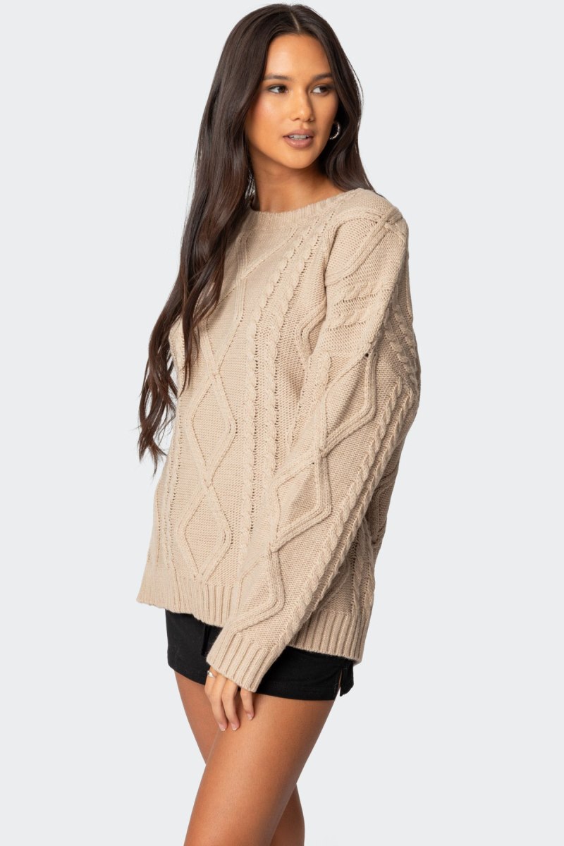 Edikted Kennedy Oversized Cable Knit Sweater Beige | USA RB180368F3