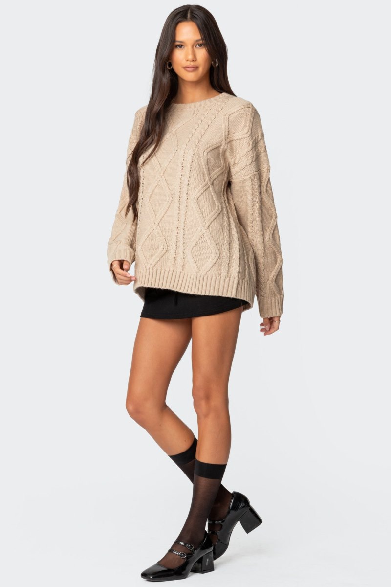 Edikted Kennedy Oversized Cable Knit Sweater Beige | USA RB180368F3