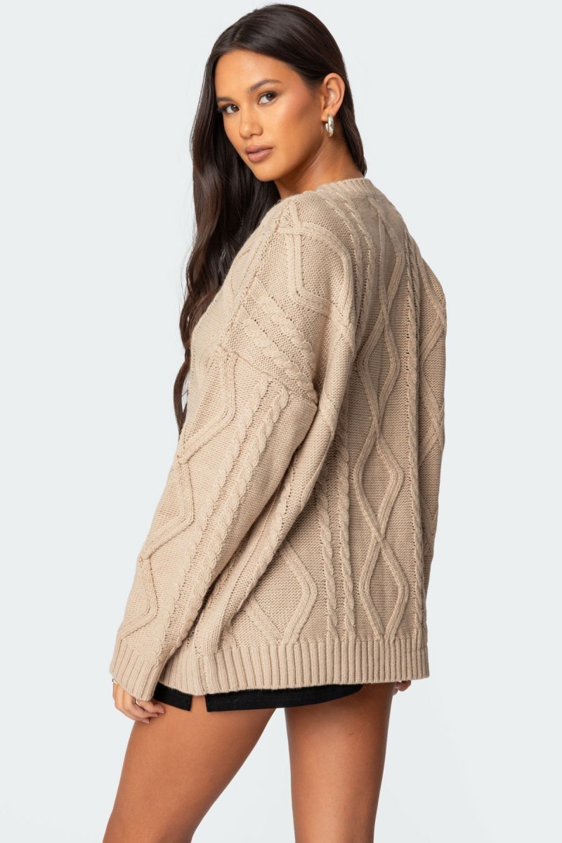 Edikted Kennedy Oversized Cable Knit Sweater Beige | USA RB180368F3