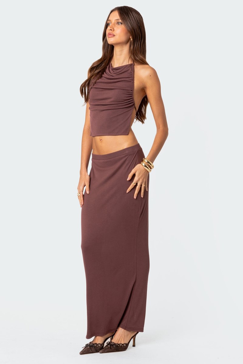 Edikted Kenzie Slitted Maxi Skirts Brown | USA FJ188748B7