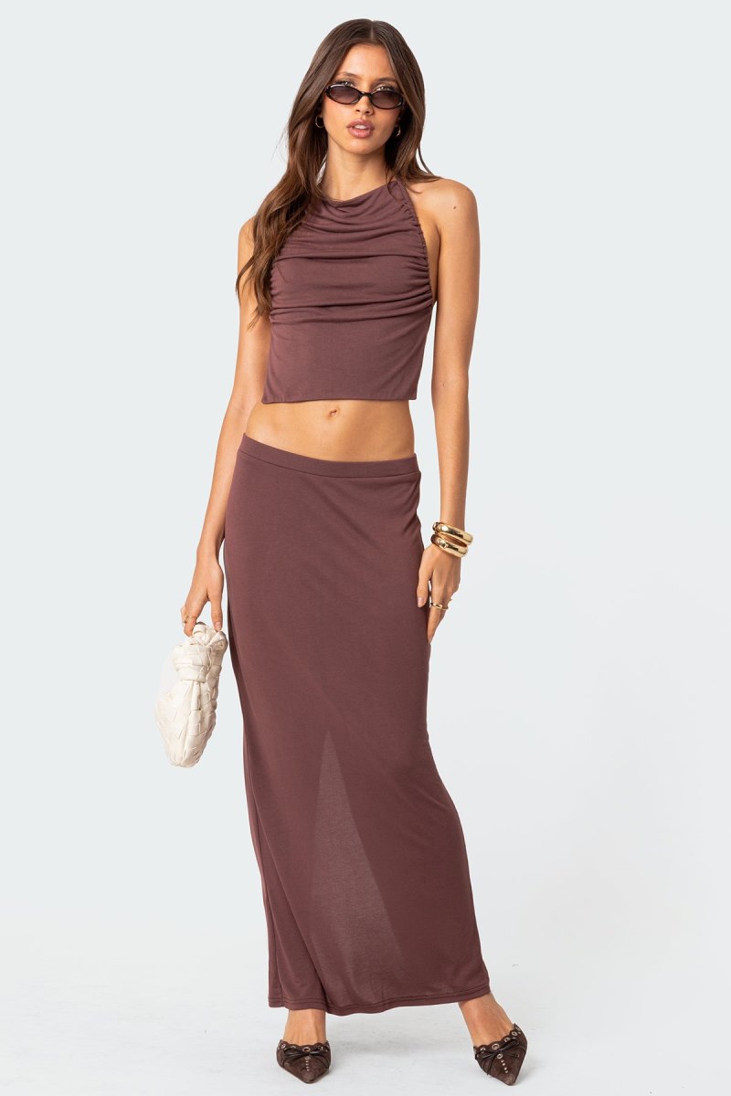 Edikted Kenzie Slitted Maxi Skirts Brown | USA FJ188748B7