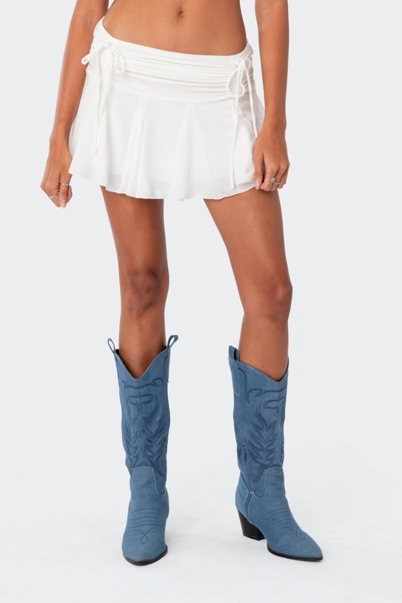 Edikted Keoni Gathered Ruffle Low Rise Mini Skirts White | USA JC216961M1
