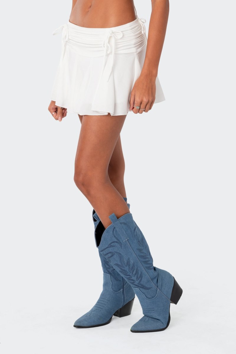 Edikted Keoni Gathered Ruffle Low Rise Mini Skirts White | USA JC216961M1