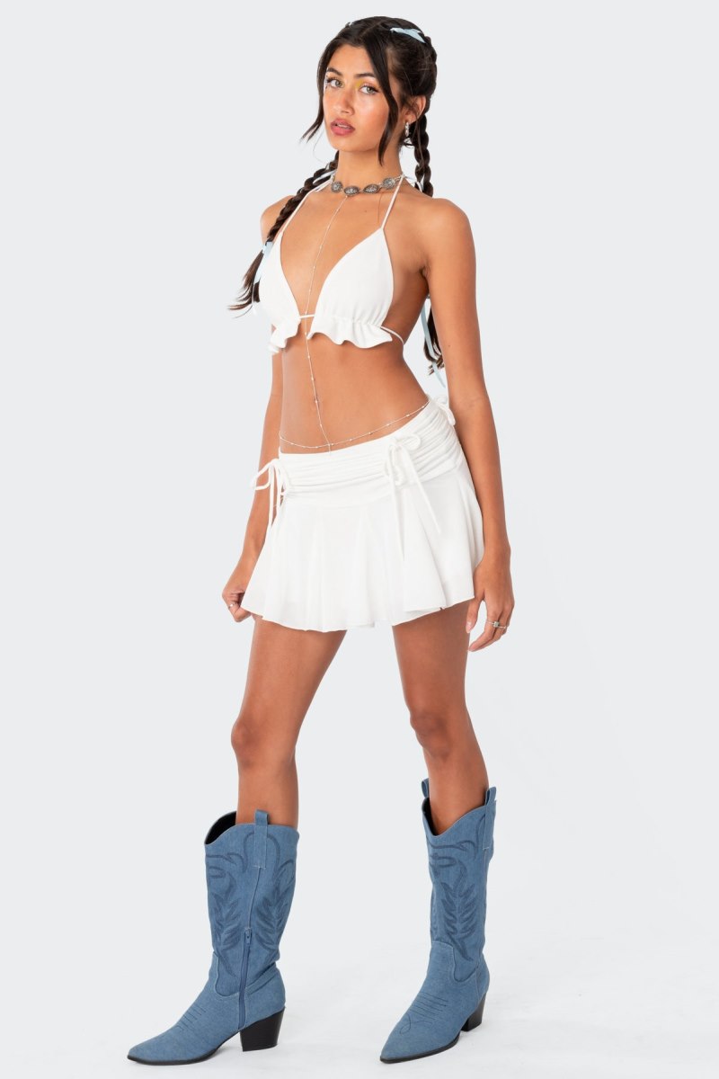 Edikted Keoni Ruffle Triangle Bra Crop Tops White | USA SH723932I8