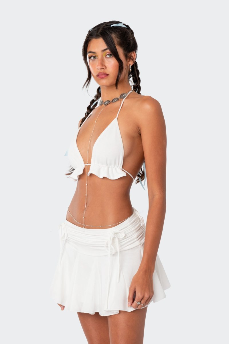 Edikted Keoni Ruffle Triangle Bra Crop Tops White | USA SH723932I8