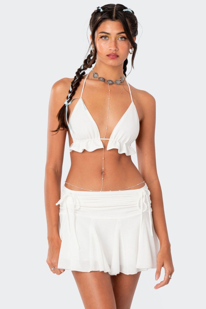 Edikted Keoni Ruffle Triangle Bra Crop Tops White | USA SH723932I8