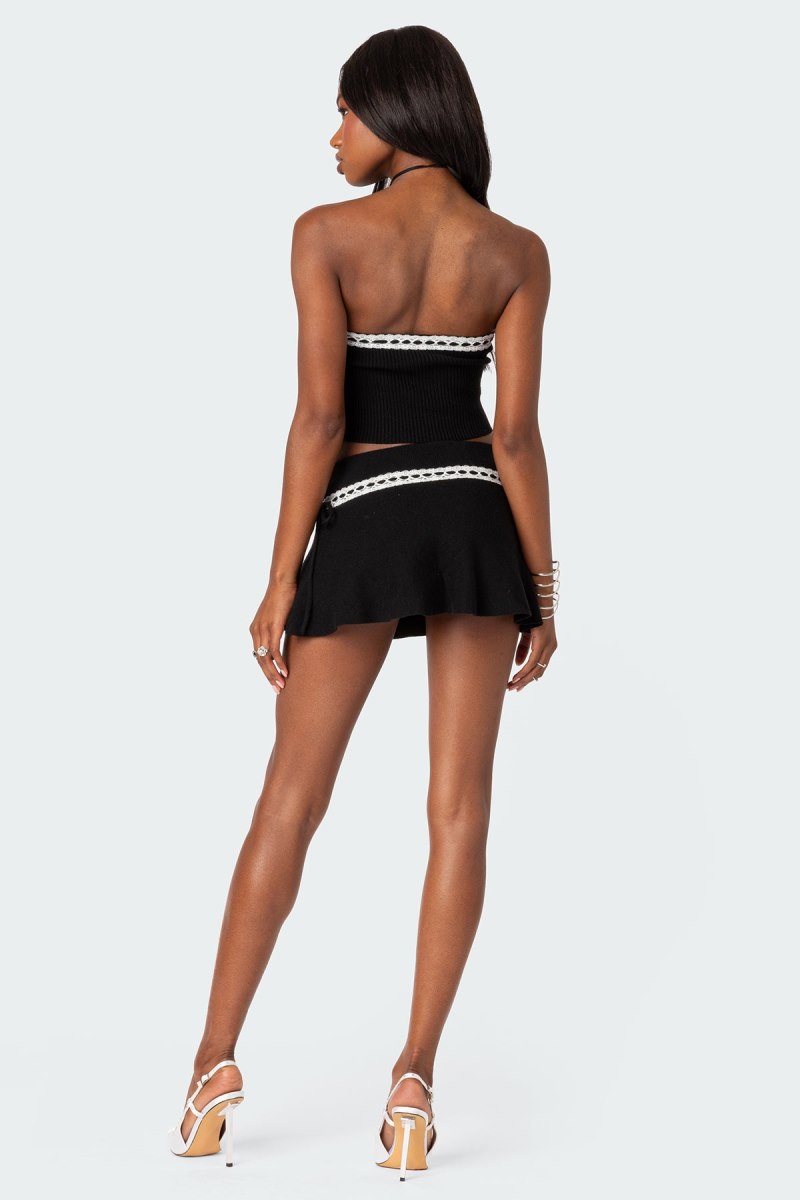 Edikted Khloe Lacey Ribbon Tube Knitted Tops Black | USA EO052225H6