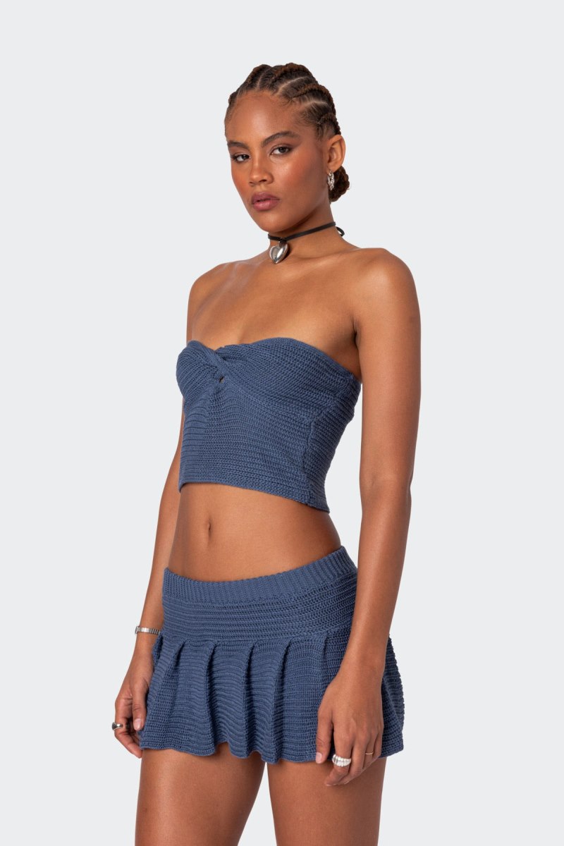 Edikted Kiera Twist Front Knit Tube Strapless Tops Cream | USA PP775607M6