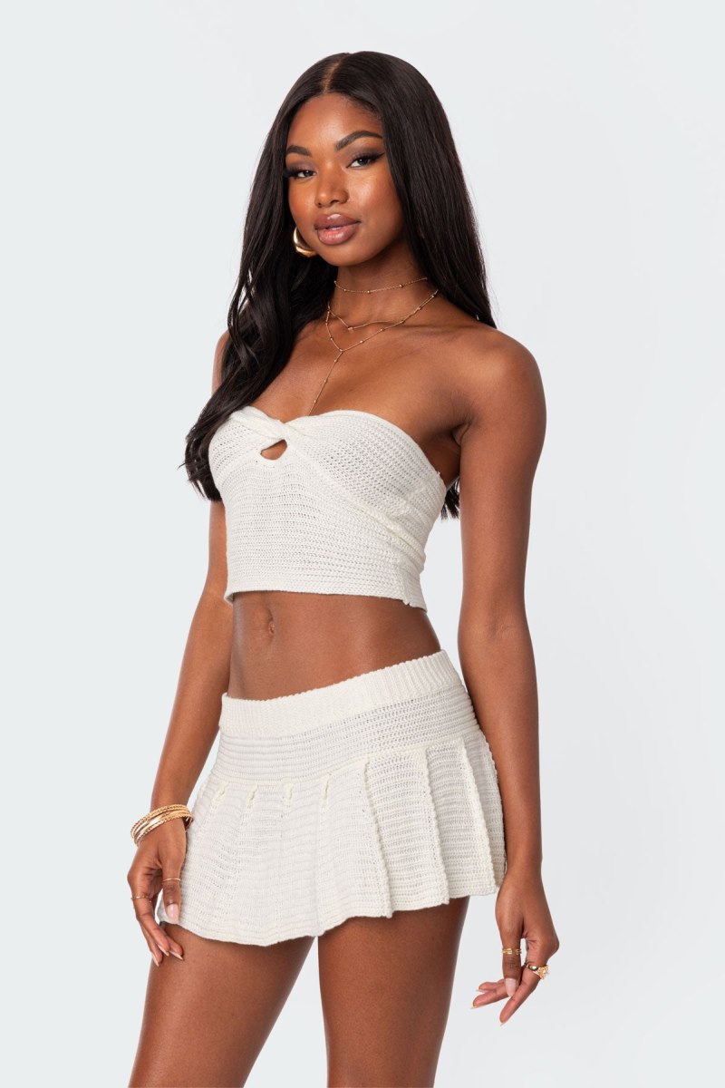 Edikted Kiera Twist Front Tube Knitted Tops Cream | USA OI257315V4