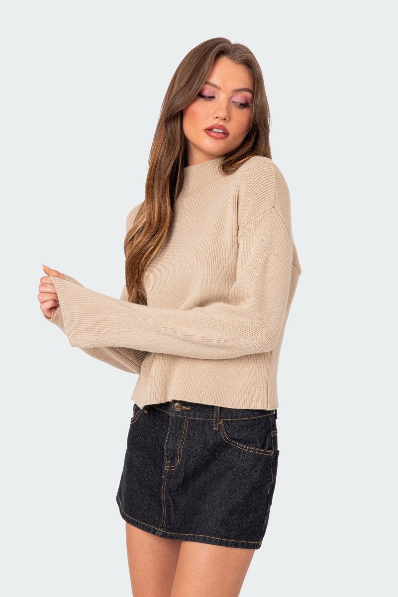 Edikted Kimberly Mock Neck Sweater Beige | USA ZU766976D4