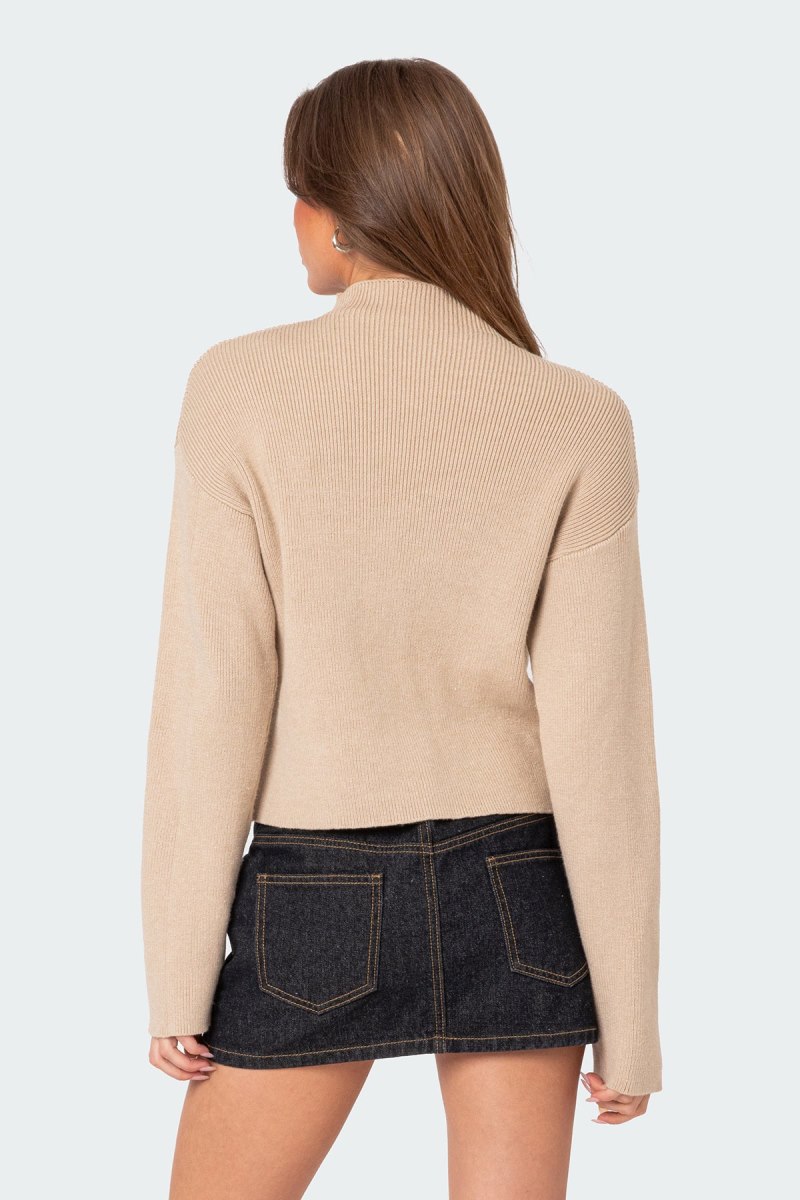 Edikted Kimberly Mock Neck Sweater Beige | USA ZU766976D4