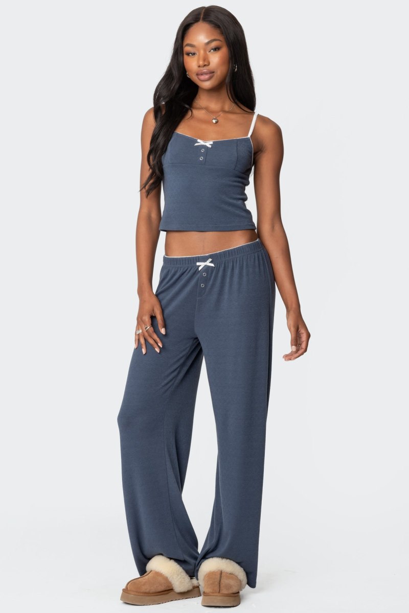 Edikted Kleo Pointelle Henley Tank Top Navy | USA CQ734333U8