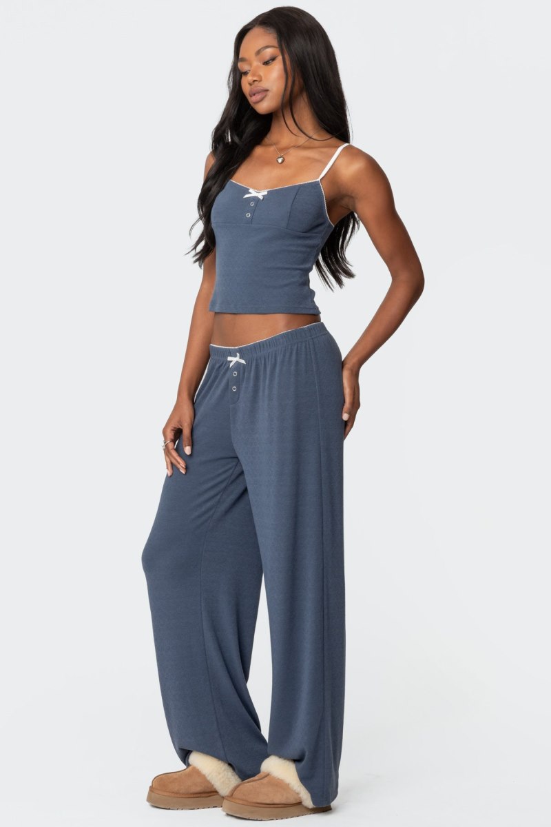Edikted Kleo Pointelle Pants Navy | USA RB206160X3