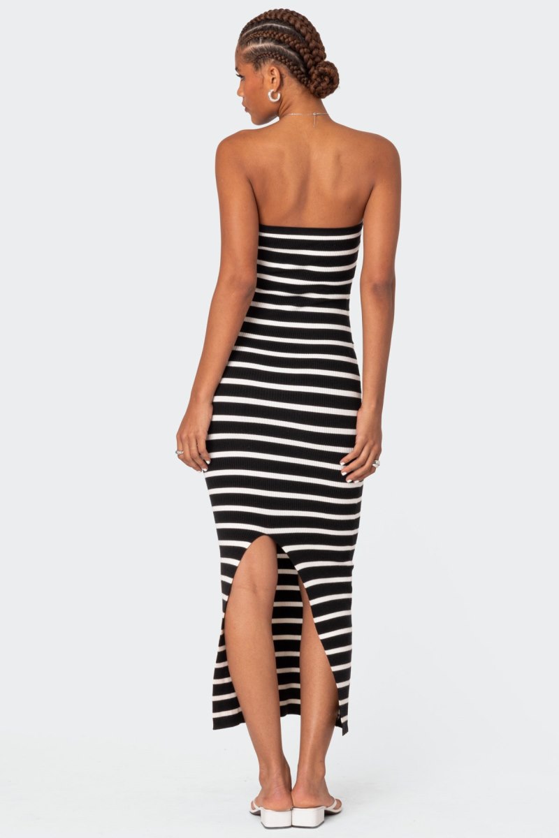 Edikted Knit Back Slitted Maxi Dress LBD Black And White | USA RO960766J8