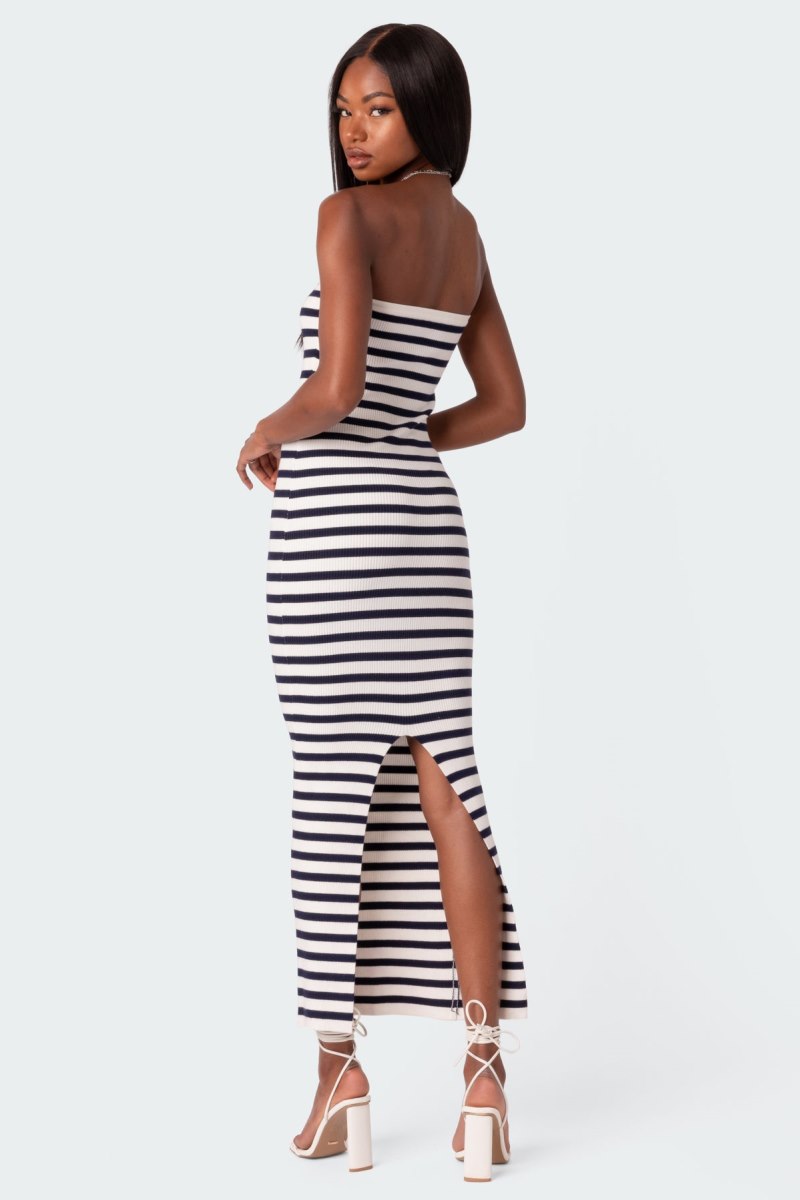 Edikted Knit Back Slitted Maxi Dress Maxi Dress Black And White | USA VG712791C2