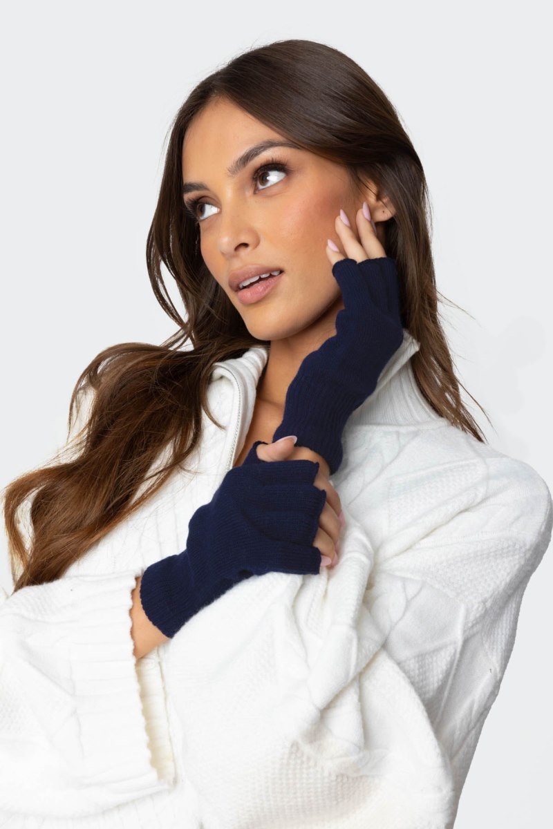 Edikted Knitted Fingerless Gloves Fun Stuff Navy | USA SQ914621X4