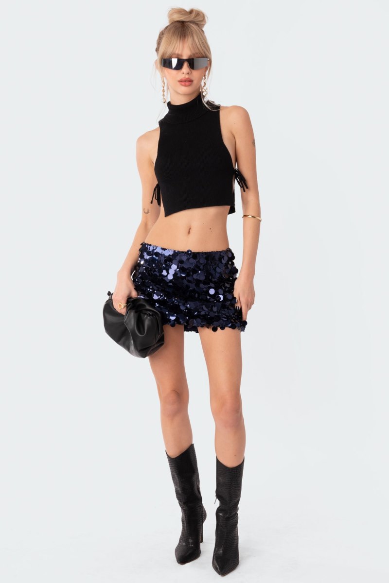 Edikted Knitted Side Lace-Up Crop Tops Black | USA FX615731I9