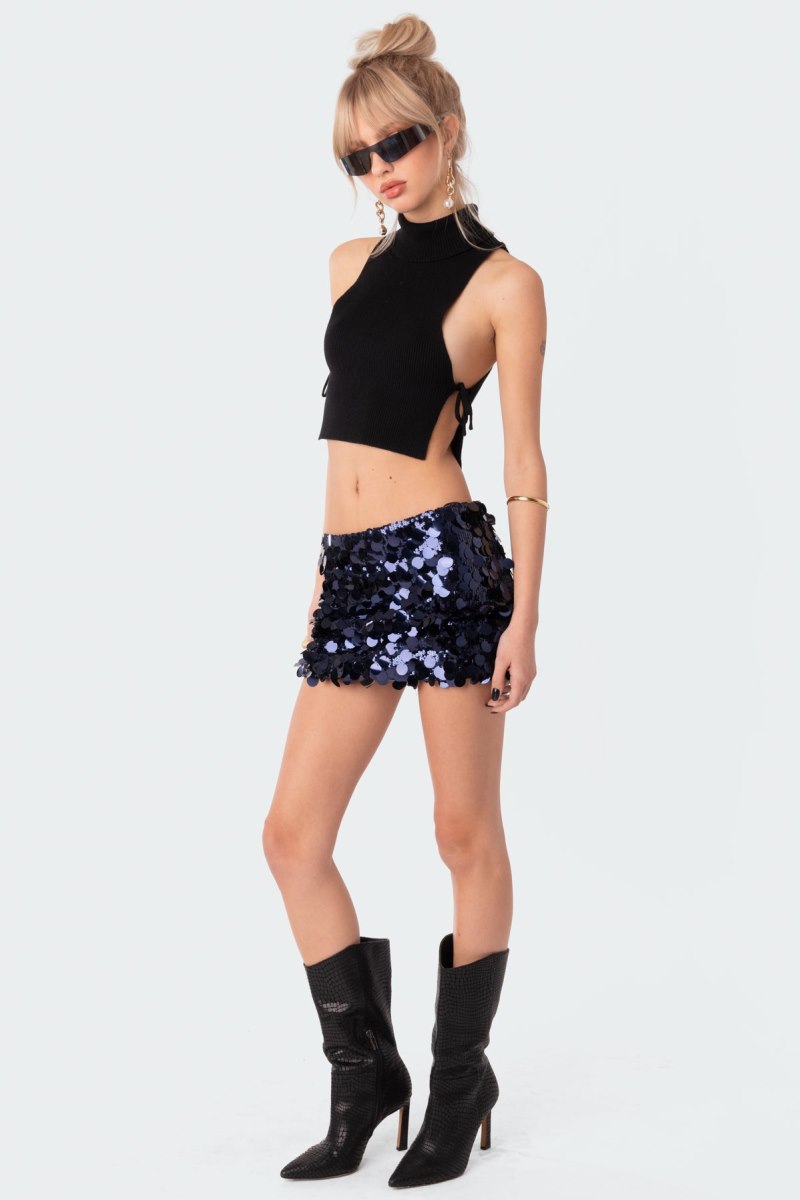 Edikted Knitted Side Lace-Up Crop Tops Black | USA FX615731I9