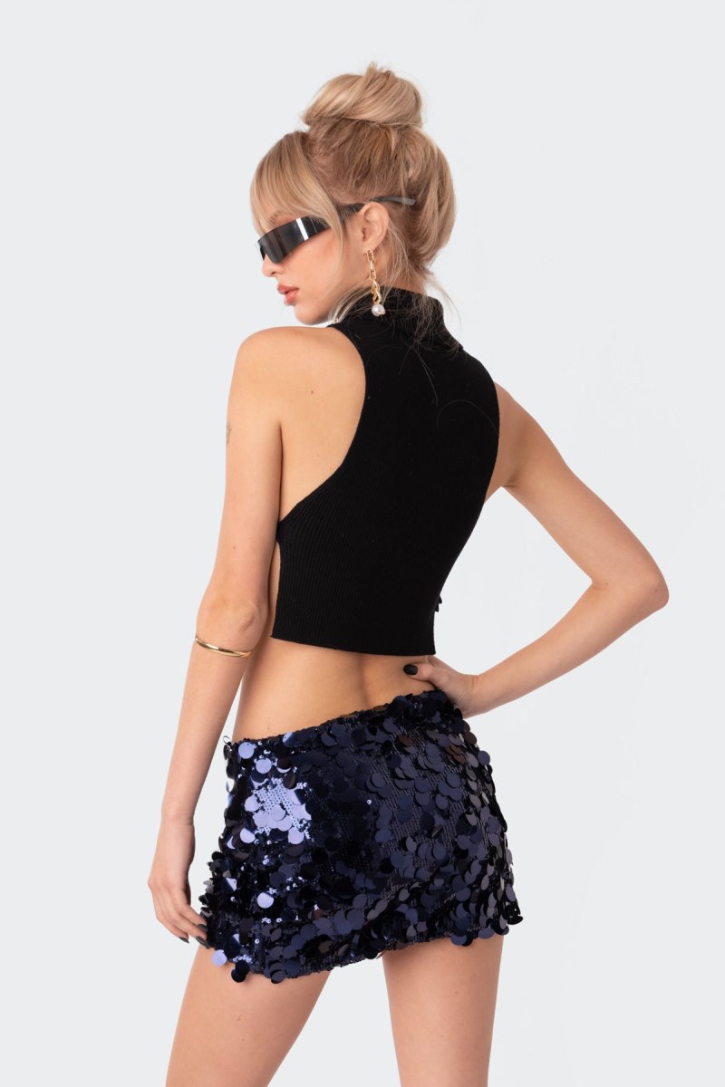Edikted Knitted Side Lace-Up Crop Tops Black | USA FX615731I9